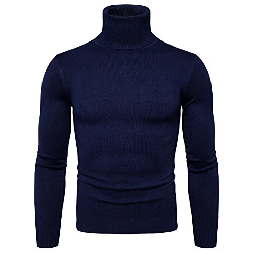 CELANDA Herren Strickpullover Stehkragen Turtleneck Sweater Slim Fit Rollkragen Pullover Warme Strickpullover Blau Größe:L/Etikettengröße:XL von CELANDA