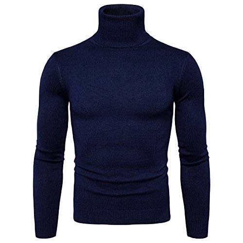 CELANDA Herren Strickpullover Stehkragen Turtleneck Sweater Slim Fit Rollkragen Pullover Warme Strickpullover Blau Größe:M/Etikettengröße:L von CELANDA