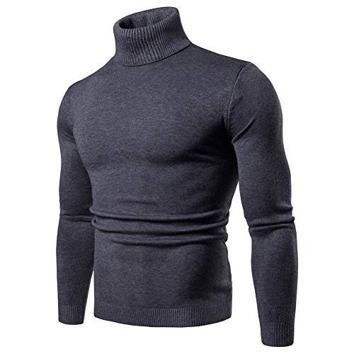 CELANDA Herren Strickpullover Stehkragen Turtleneck Sweater Slim Fit Rollkragen Pullover Warme Strickpullover Dunkel Grau Größe:L/Etikettengröße:XL von CELANDA