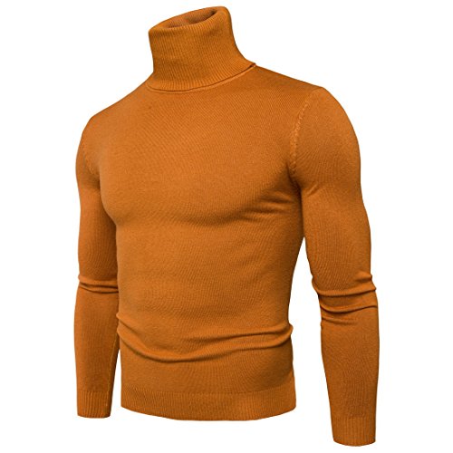 CELANDA Herren Strickpullover Stehkragen Turtleneck Sweater Slim Fit Rollkragen Pullover Warme Strickpullover Gelb Größe:L/Etikettengröße:XL von CELANDA