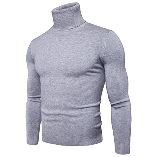 CELANDA Herren Strickpullover Stehkragen Turtleneck Sweater Slim Fit Rollkragen Pullover Warme Strickpullover Grau Größe:M/Etikettengröße:L von CELANDA