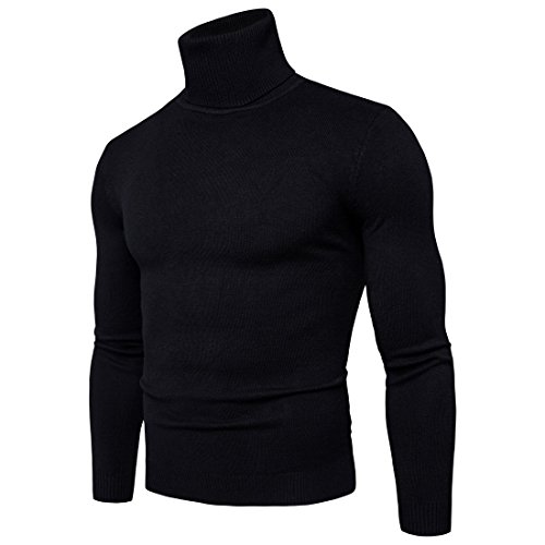 CELANDA Herren Strickpullover Stehkragen Turtleneck Sweater Slim Fit Rollkragen Pullover Warme Strickpullover Schwarz Größe:L/Etikettengröße:XL von CELANDA