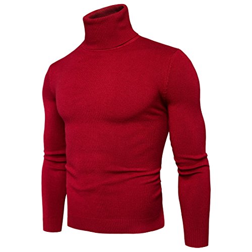 CELANDA Herren Strickpullover Stehkragen Turtleneck Sweater Slim Fit Rollkragen Pullover Warme Strickpullover Rot Größe:3XL /Etikettengröße:4XL von CELANDA