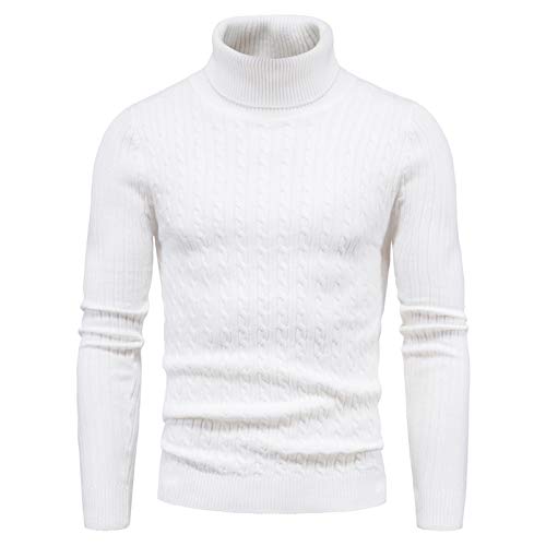 CELANDA Herren Strickpullover Warme Winter Rollkragenpullover Freizeit Slim Fit Basic Pullover Baumwolle Longsleeve Pullover Solid für Männer Sweatshirt, A Weiss, EU L = Etikett XL von CELANDA