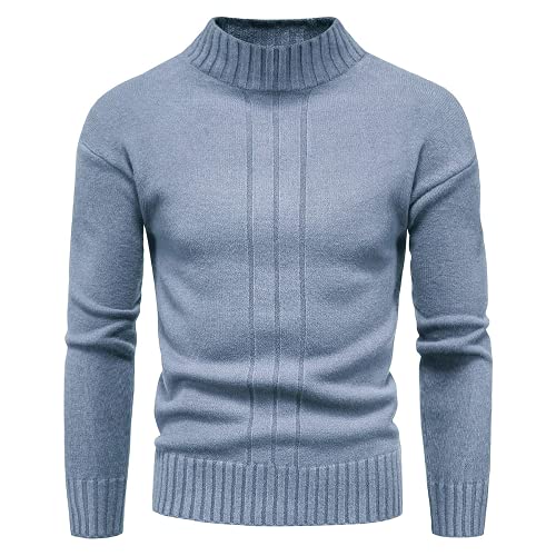 CELANDA Herren Strickpullover Warme Winter Rollkragenpullover Freizeit Slim Fit Basic Pullover Baumwolle Longsleeve Pullover Solid für Männer Sweatshirt, B Blau, EU L = Etikett XL von CELANDA