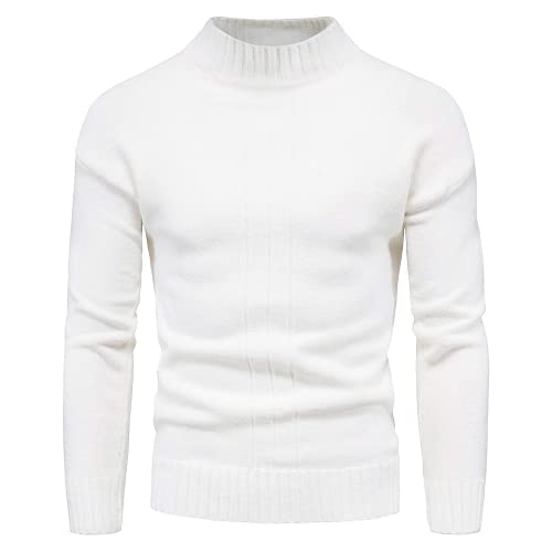 CELANDA Herren Strickpullover Warme Winter Rollkragenpullover Freizeit Slim Fit Basic Pullover Baumwolle Longsleeve Pullover Solid für Männer Sweatshirt, B Weiss, EU L = Etikett XL von CELANDA