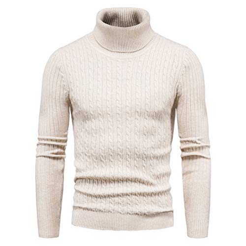 CELANDA Herren Strickpullover Warme Winter Rollkragenpullover Freizeit Slim Fit Basic Sweatshirt Baumwolle Longsleeve Pullover Solid für Männer Sweatshirt, A Khaki, EU S = Etikett M von CELANDA