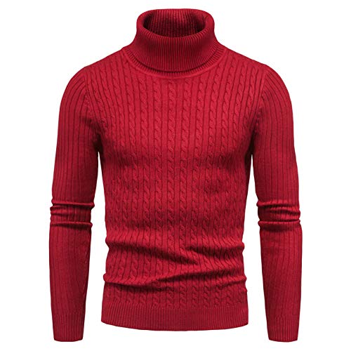 CELANDA Herren Strickpullover Warme Winter Rollkragenpullover Freizeit Slim Fit Basic Sweatshirt Baumwolle Longsleeve Pullover Solid für Männer Sweatshirt, A Rot, EU XL = Etikett 2XL von CELANDA