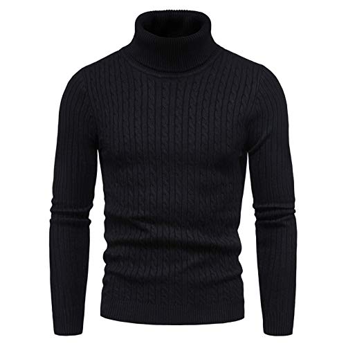 CELANDA Herren Strickpullover Warme Winter Rollkragenpullover Freizeit Slim Fit Basic Sweatshirt Baumwolle Longsleeve Pullover Solid für Männer Sweatshirt, A Schwarz, EU S = Etikett M von CELANDA