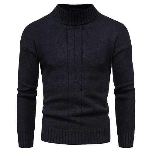 CELANDA Herren Strickpullover Warme Winter Rollkragenpullover Freizeit Slim Fit Basic Sweatshirt Baumwolle Longsleeve Pullover Solid für Männer Sweatshirt, B Schwarz, EU M = Etikett L von CELANDA