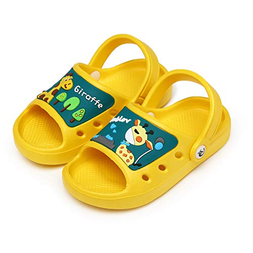 CELANDA Kinder Badelatschen Jungen Mädchen Badeschlappen Cozy Slides rutschfeste Schwimmbad Strand Badeschuhe Sommer Flache Hausschuhe Gelb Gr.28/29 EU von CELANDA