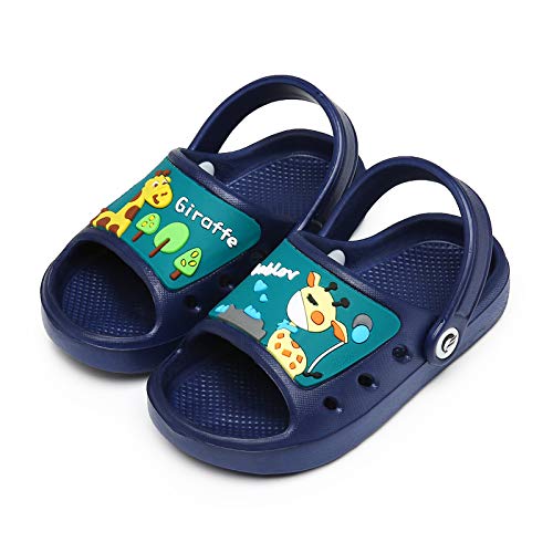 CELANDA Pantoletten Kinder Dusch Badeschuhe Jungen Mädchen Hausschuhe Atmungsaktiv rutschfest Gartenschuhe Bequeme Leicht Clogs Dunkelblau Gr.20/21 EU von CELANDA