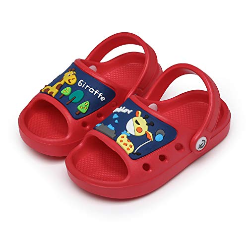 CELANDA Pantoletten Kinder Dusch Badeschuhe Jungen Mädchen Hausschuhe Atmungsaktiv rutschfest Gartenschuhe Bequeme Leicht Clogs Rot Gr.20/21 EU von CELANDA