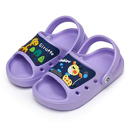 CELANDA Kinder Badelatschen Jungen Mädchen Badeschlappen Cozy Slides rutschfeste Schwimmbad Strand Badeschuhe Sommer Flache Hausschuhe Violett Gr.24/25 EU von CELANDA