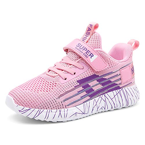 CELANDA Kinder Laufschuhe Sportschuhe Bequeme Atmungsaktive Leichte Turnschuhe für Jungen Mädchen Klettverschluss Hallenschuhe Schule Outdoor Sneaker,Pink 30 EU von CELANDA