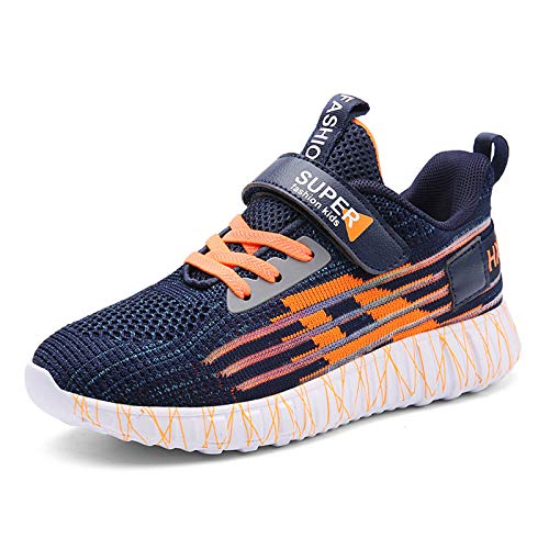 CELANDA Kinder Laufschuhe Sportschuhe Bequeme Atmungsaktive Leichte Turnschuhe für Jungen Mädchen Klettverschluss Hallenschuhe Schule Outdoor Sneaker,Navy blau 38 EU von CELANDA