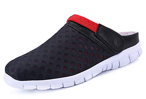 CELANDA Pantoffeln Unisex Clogs Atmungsaktiv Mesh Hausschuhe Sommer Strand Sandalen rutschfest Badeschuhe Gartenschuhe Slip-On Aqua Schuhe für Herren Damen Blau rot Größe: 40 EU von CELANDA