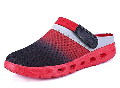 CELANDA Pantoffeln Unisex Clogs Atmungsaktiv Mesh Hausschuhe Sommer Strand Sandalen rutschfest Badeschuhe Gartenschuhe Slip-On Aqua Schuhe für Herren Damen Rot Größe: 41 EU von CELANDA