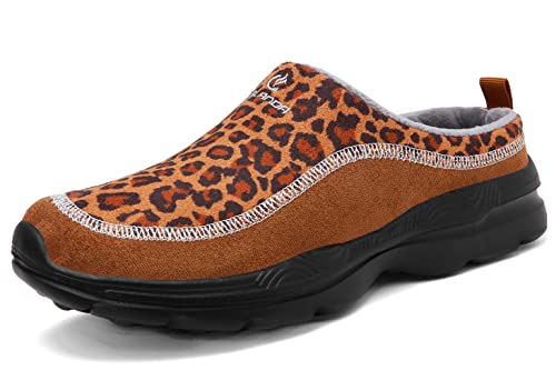 CELANDA Sabots Herren Clogs Damen Slip On Garten Schuhe Warm Freizeitschuhe Leichte Pantoletten Atmungsaktive Hausschuhe utdoor Low-Top Sneakers Hinten Offen, Leopardenmuster,47 EU von CELANDA