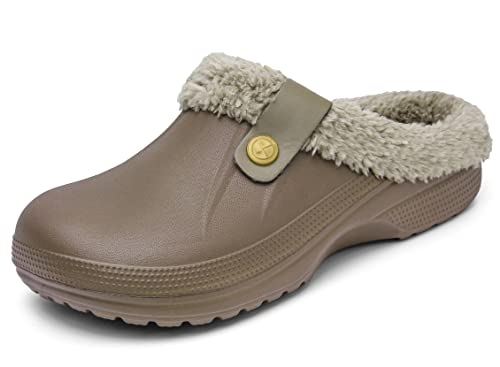 CELANDA Clogs Gefüttert Damen Herren Warm Hausschuhe wasserdichte Gartenclogs mit Fell Frauen Geschlossen Lined Clogs Winter Plüsch Pantoletten Kaffee 39/40 EU von CELANDA