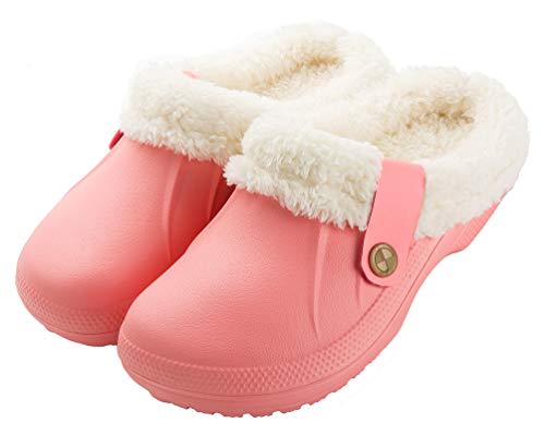 CELANDA Clogs Gefüttert Damen Herren Warm Hausschuhe wasserdichte Gartenclogs mit Fell Frauen Geschlossen Lined Clogs Winter Plüsch Pantoletten Pink Größe.40/41 EU von CELANDA