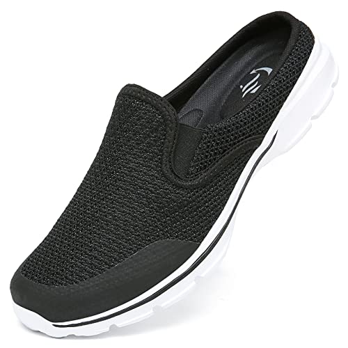 CELANDA Damen Hausschuhe Herren Slip On Clogs Leichte Atmungsaktive Pantoletten Mules Weiche Freizeit Bequem Gartenschuhe für Unisex Schwarz-Weiss 38EU von CELANDA