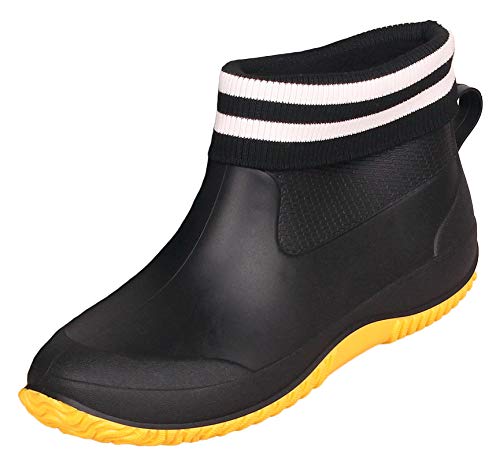 Damen Kurze Gummistiefel Herren Regenstiefel Rutschfeste Gartenschuhe Outdoor Wasserdichte Schuhe Ankle Stiefel Chelsea Boots(Schwarze gelbe gefüttert Größe: 41 EU = Sohlengröße:42) von CELANDA
