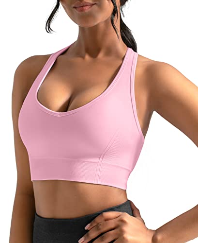 CELER Sport-BHs für Damen, Racerback, Chemie, nahtlos, Workout, Yoga, Fitnessstudio, Fitness-BH mit abnehmbaren Pads, Pink Lady, Medium von CELER