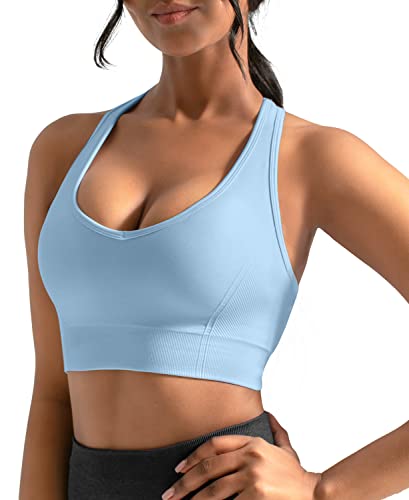 CELER Sport-BHs für Damen, Racerback, Chemie, nahtlos, Workout, Yoga, Fitnessstudio, Fitness-BH mit abnehmbaren Pads, Sea Glass, X-Small von CELER