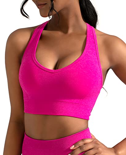 CELER Sport-BHs für Damen, Racerback, Chemie, nahtlos, Workout, Yoga, Fitnessstudio, Fitness-BH mit abnehmbaren Pads, Sonic Bloom, Large von CELER