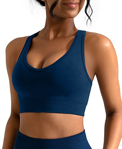 CELER Sport-BHs für Damen, Racerback, Chemie, nahtlos, Workout, Yoga, Fitnessstudio, Fitness-BH mit herausnehmbaren Polstern, Dunkelblau, Large von CELER