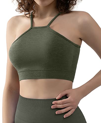 CELER Sport-BHs für Damen, hoher Hals, geringer Aufprall, nahtlos, Workout, Yoga, Fitnessstudio, bauchfreies Top, Grün (Army Green), small von CELER