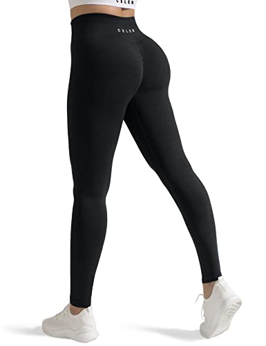 CELER Workout-Leggings für Frauen, Bauchkontrolle, Chemie, nahtlos, Scrunch-Butt, Fitnessstudio-Leggings, hohe Taille, Yogahose, Schwarz, Groß von CELER