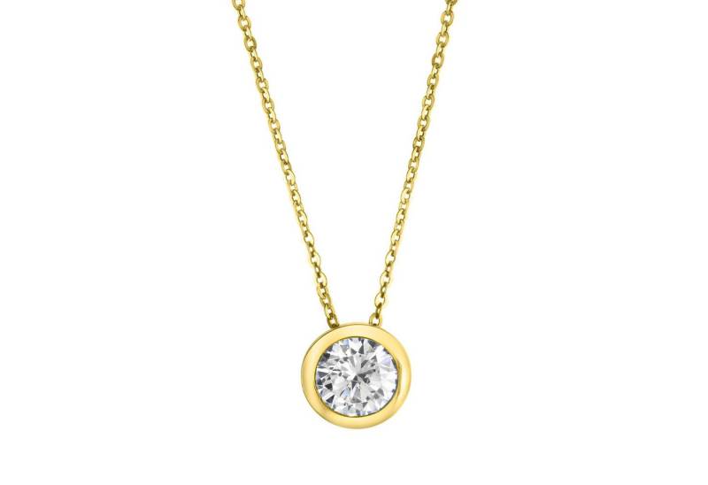 CELESTA Kette mit Anhänger Silber 925 vergoldet 45+5cm lang mit weißem Zirkonia-Stein 8mm von CELESTA