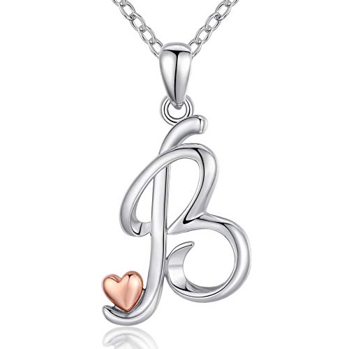 CELESTIA Buchstabe B Kette für Damen Mädchen, 925 Sterling Silber Roségold Anfangsbuchstaben und Herz Anhänger, Personalisierte Schmuck Geschenke für Sie von CELESTIA