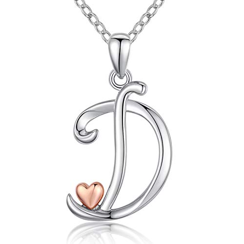 CELESTIA Buchstabe D Kette für Damen Mädchen, 925 Sterling Silber Roségold Anfangsbuchstaben und Herz Anhänger, Personalisierte Schmuck Geschenke für Sie von CELESTIA