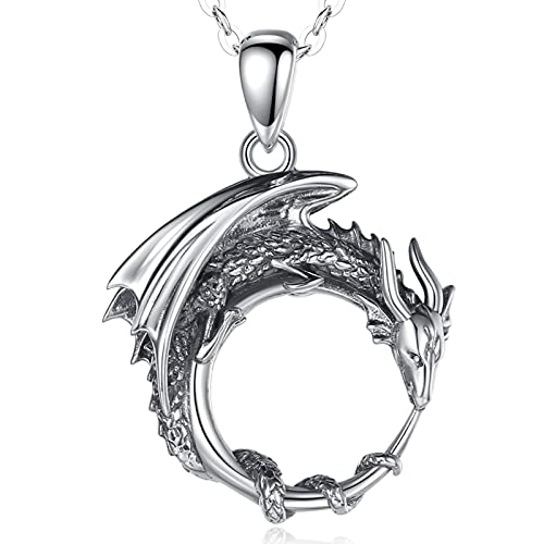 CELESTIA 925 Sterling Silber Ouroboros Drachen und Mond Halskette mit Anhänger, Fantasie Schmuck für Damen, Gothic Geschenke für Mädchen von CELESTIA