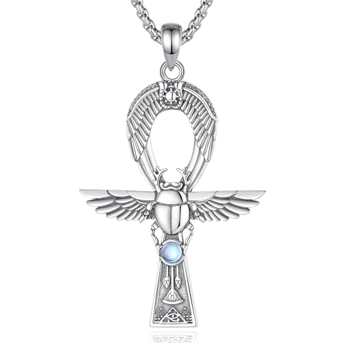 CELESTIA Ankh Kette Damen Silber 925 Ägypten Schmuck für Frauen Ägyptischer Schmuck Frauen Mondstein Anhänger Ankh Kreuz mit Skarabäus Pyramiden Lotus Auge des Horus Ägyptische Geschenke von CELESTIA