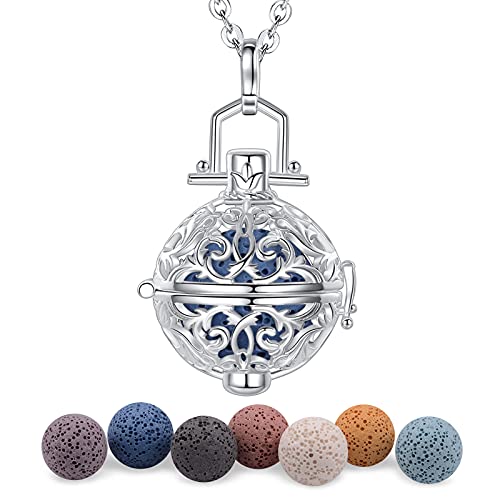 CELESTIA Aromatherapie Schmuck Ätherisches Öle Diffusor Halskette für Damen, Versilbert Medaillon Anhänger mit 7 Pelelith Steinen von CELESTIA