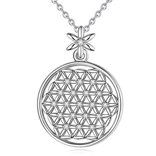 CELESTIA Blume des Lebens Kette Frauen Silber 925 Lebensblume Anhänger mit Kette Heilige Geometrie Schmuck Damen Spirituelle Geschenke Frauen für Mutter Tochter Ehefrau von CELESTIA