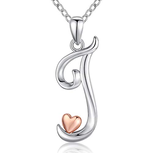 CELESTIA Buchstabe J Kette für Damen Mädchen, 925 Sterling Silber Roségold Anfangsbuchstaben und Herz Anhänger, Personalisierte Schmuck Geschenke für Sie von CELESTIA