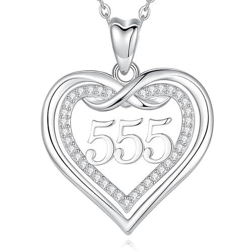 CELESTIA Damen Engelsgleich Kette mit Herz Anhänger und Drei Zahlen Numerisch Silber 925 Schmuck Spirituelle Geschenke für Frauen Mama Tochter Schwiegertochter von CELESTIA