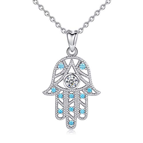 CELESTIA Damen Fatimas Hand Kette mit Evil Eye Anhänger Silber 925 Nazar Auge Schmuck Türkische Talisman Amulett Geschenk für Frauen Glücksbringer von CELESTIA