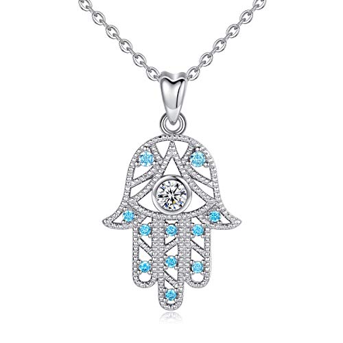 CELESTIA Damen Fatimas Hand Kette mit Evil Eye Anhänger Silber 925 Nazar Auge Schmuck Türkische Talisman Amulett Geschenk für Frauen Glücksbringer von CELESTIA