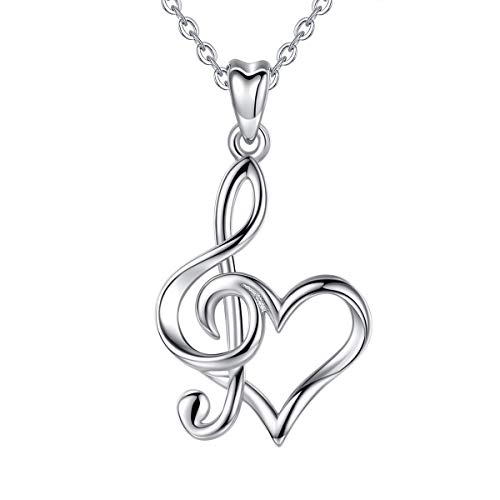 CELESTIA Damen Kette Herz mit Notenschlüssel, Musiknote Violinschlüssel Halskette 925 Sterling Silber, Geschenke für Musiklehrer Musikerin Musikliebhaber von CELESTIA