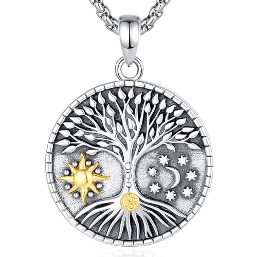 CELESTIA Damen Lebensbaum Kette Silber 925 Kette Lebensbaum mit Yin Yang Anhänger Sonne und Mond Geschenke Frauen Geschenk zum Muttertag Geburtstag Mama Tante von CELESTIA