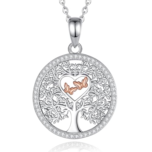 CELESTIA Damen Lebensbaum Kette Silber 925 Lebensbaum Anhänger mit Schmetterlinge Baum des Lebens Schmuck Geschenke Frauen zum Muttertag Mama Oma Geburtstag Tante von CELESTIA