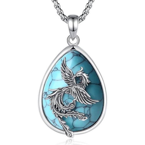 CELESTIA Damen Phönix Kette Silber 925 Phoenix Anhänger mit Türkis Schmuck Geschenke für Frauen Muttertagsgeschenk für Mama Mutter Geschenk Beste Oma Geschenke zum Geburtstag von CELESTIA
