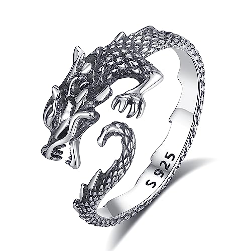 CELESTIA Drachen Ring Verstellbar Damen Verstellbare Ringe Silber 925 Offene Ringe Vintage Schmuck Ringe Gothic Geschenk Frauen von CELESTIA