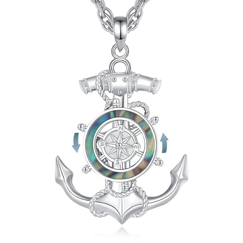 CELESTIA Drehbar Nautischer Kompass Kette Damen Herren Anker Anhänger Silber 925 Perlmutt Schmuck Segeln Geschenk Maritime Schulabschluss Geschenke Reisegeschenke Frauen von CELESTIA